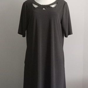 Nina Leonard lbd midi solid black cutout neck a-line jersey dress NWT sz M